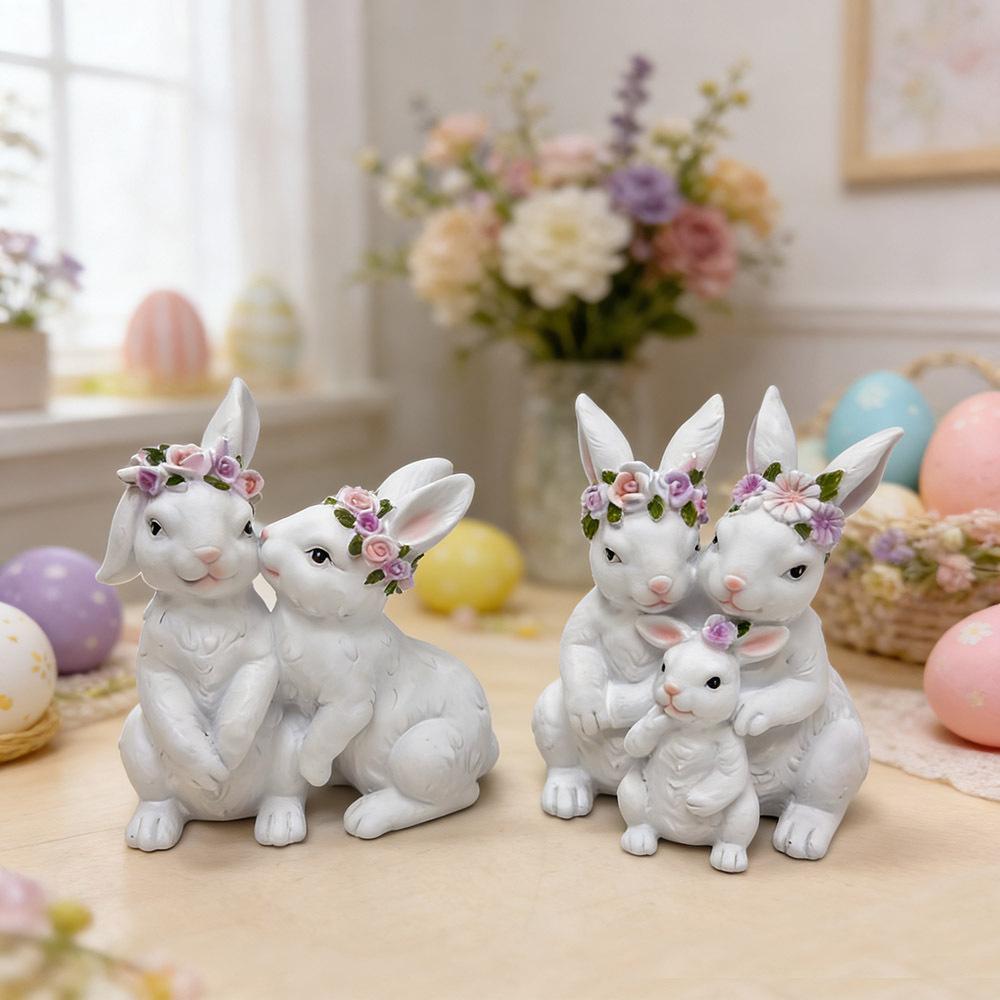 Resin Easter Bunny Figurines, Simple Leisure Cartoon Rabbit Statue, Festive Tabletop Decor for Home Living Room Garden Ornament.