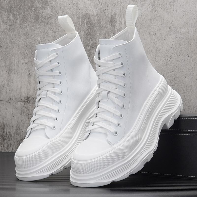 White Comfort Microfiber Leather Men Casual Shoes High Quality Ankle Boots Men Non Slip Platform Men Casual Boots Botas Homens