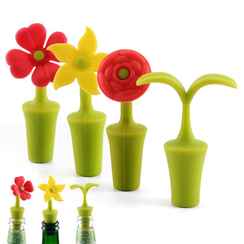 Flower Silicone Wine Bottle Stopper Wine Beer Champagne Bottle Leak-proof Sealing Cork Cork Convenient Kitchen Bar Accessories