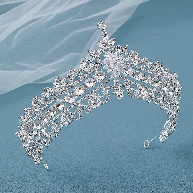 Brautkrone, Barock-Silber-Kristall-Diademe, Luxus-Strass, Hochzeit, Kopfschmuck, Schmuck, Brauthaar-Accessoires, Geburtstags-Kopfbedeckungen