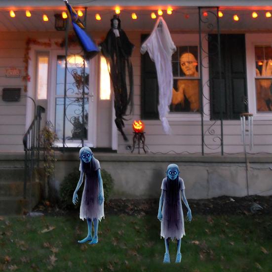 2 Pcs Zombie Metal Yard Stake Halloween Outdoor Spooky Ghost Yard Lawn Sign for Scary Halloween Garden Porch Decor