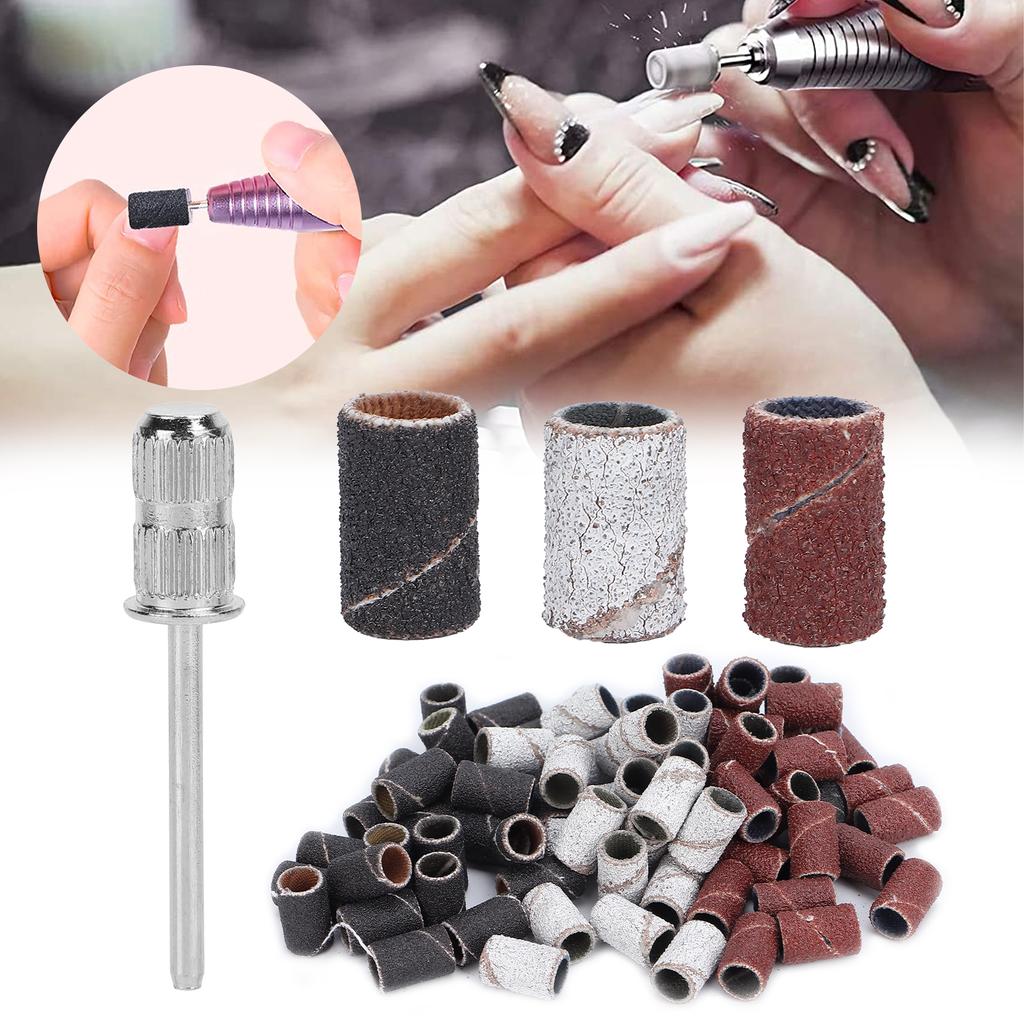 75pcs Nail Sanding Bands Kit Shaft Storage Box 80# 120# 180# Grit for Nail Drill Bits
