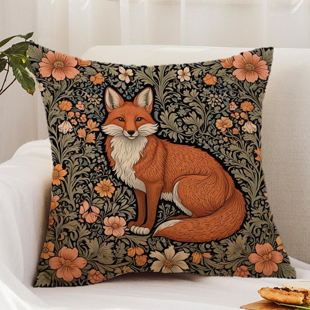 W-William M-Morris Art Fox Cushion Cover Premium Comfort Reversible Pillow Cover - Dual - Use Design For Home & Car