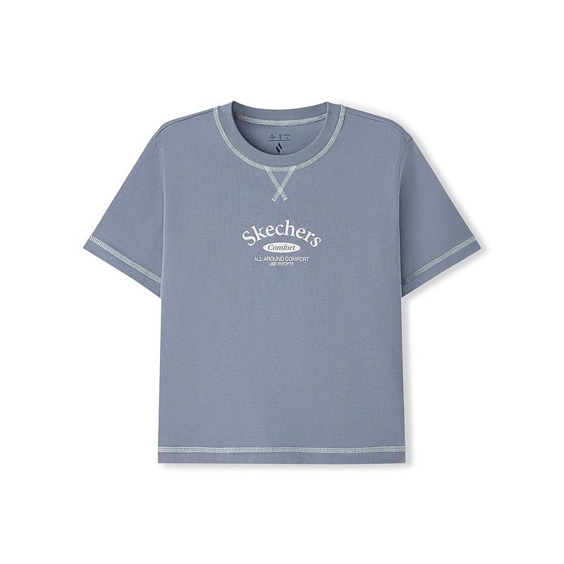 Skechers Knitted Loose Round Neck Breathable Short Sleeve Drop Shoulder T-Shirt Women tops L226W006-05WB S