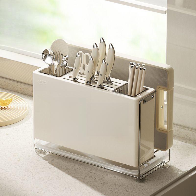 Dual-Use Stainless Steel Knife & Chopstick Holder - Wall-Mounted/Countertop Double Cylinder