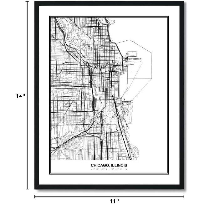 Susie Arts 11X14 Unframed Chicago Illinois Wall Art Metropolitan City View Abstract Street Map Art Print Poster Wall Decor Home Office sdm001