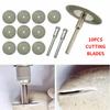 10pcs Diamond Cutting Wheel Sawing Bladings with 2 Connection Shanks 20mm 0.79in Cut off Cutter Discs for Dremel Rotary