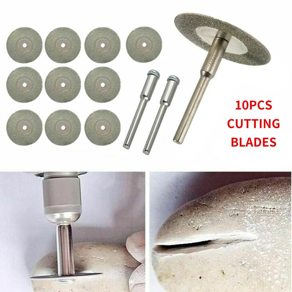 10pcs Diamond Cutting Wheel Sawing Bladings with 2 Connection Shanks 20mm 0.79in Cut off Cutter Discs for Dremel Rotary