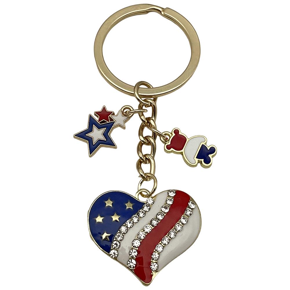 Independence Day Flag Heart & Star Earrings Keychain Pendant
