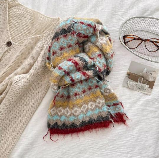 Christmas Snowflake Double-sided Knitted Cashmere Scarf Women's Winter Korean Atmosphere Warm Neck Protection Wool Scarf Shawl