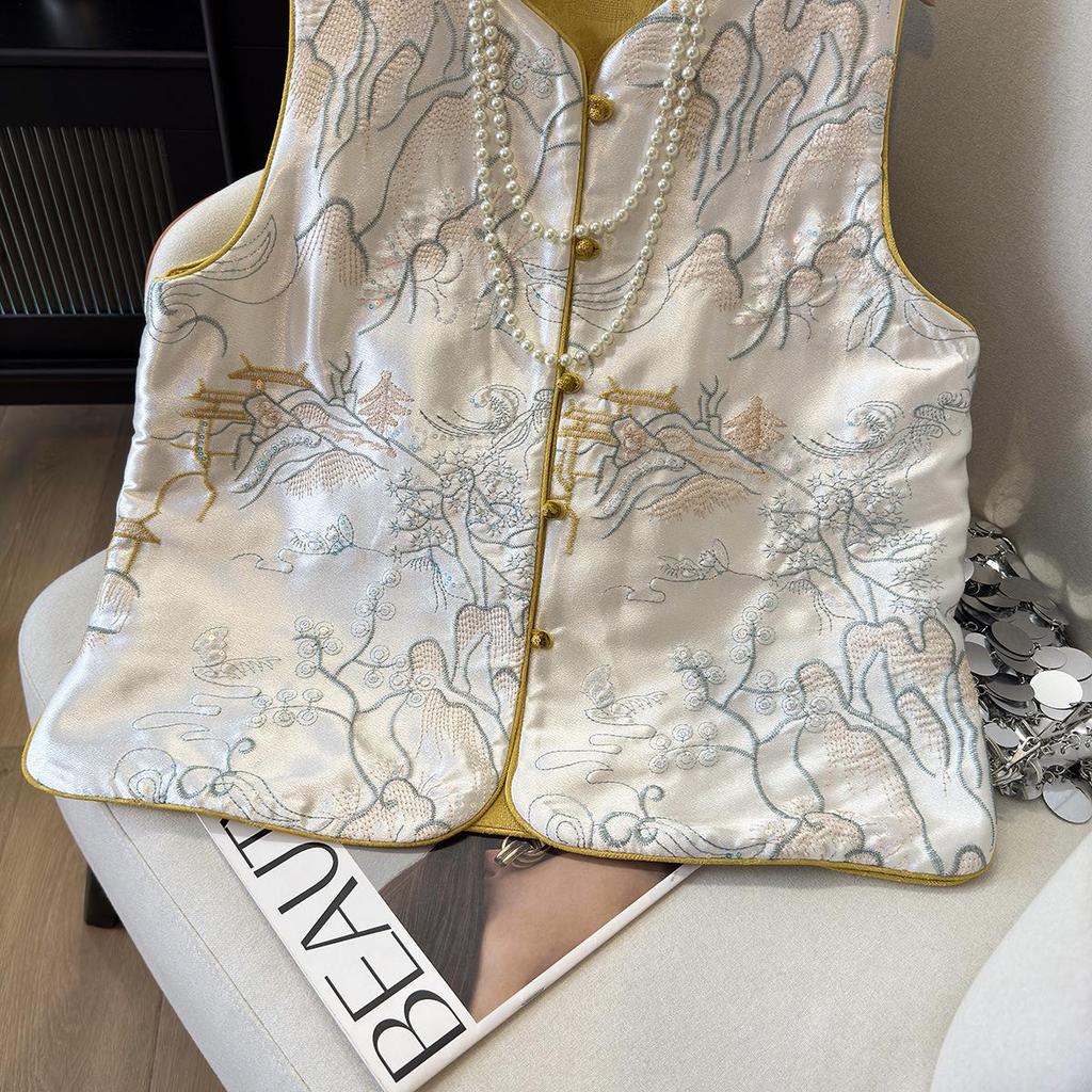 Women's Double-Sided Embroidered Chinese Style Vest and Loose Shirt Set for Spring and Autumn 2025
