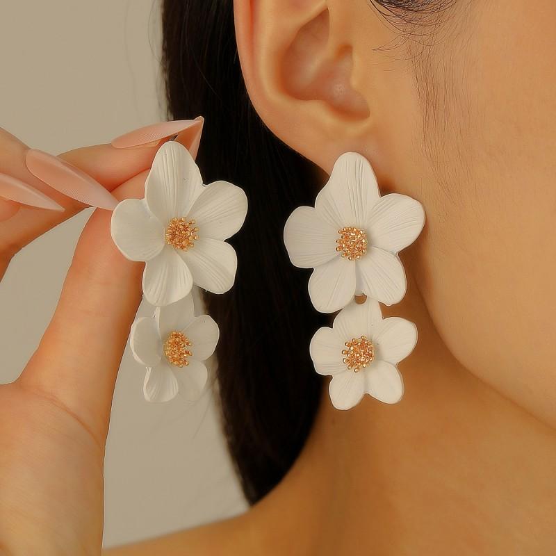 Floral Alloy Jewelry Set Women Necklace Earring Anklet With Painted Flower Pendant KC Gold Plated 2025