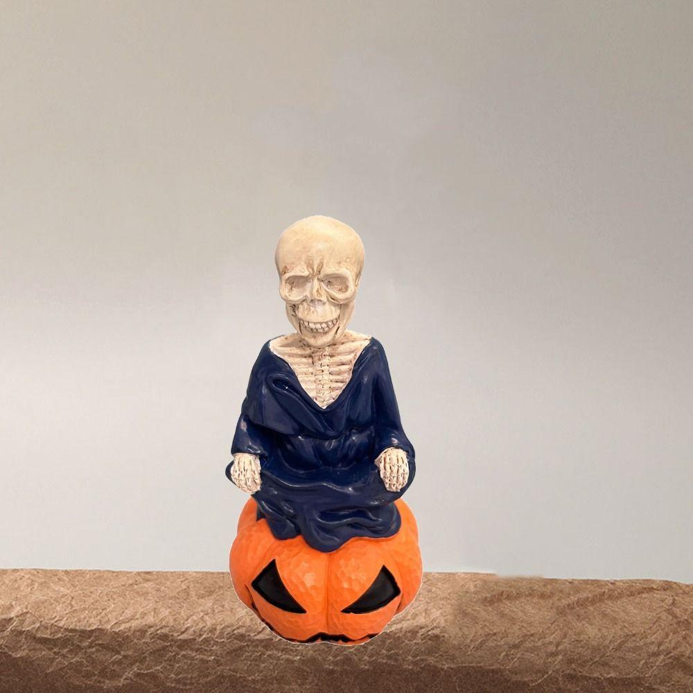 Moving Head Ghost Skeleton Ornament Resin Pumpkins Skeleton Figurines Micro Landscape Ornaments