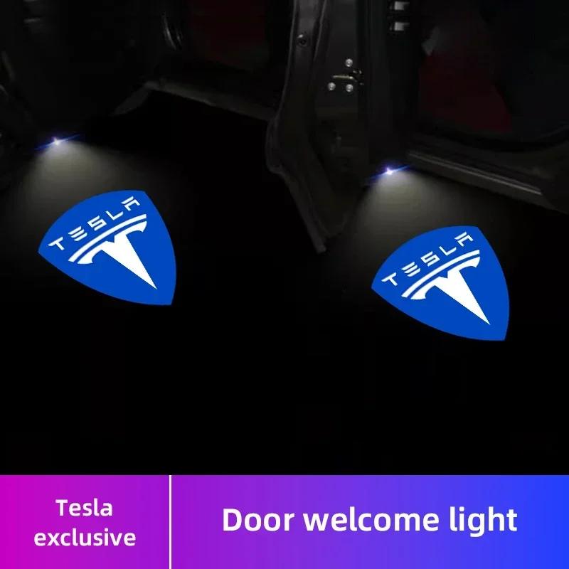 

Car Sticker Tesla 2Pcs Car Door Projector Lamps Welcome Lights Accessories For Tesla Model 3 S X Y Cybertruck Roadster SpaceX