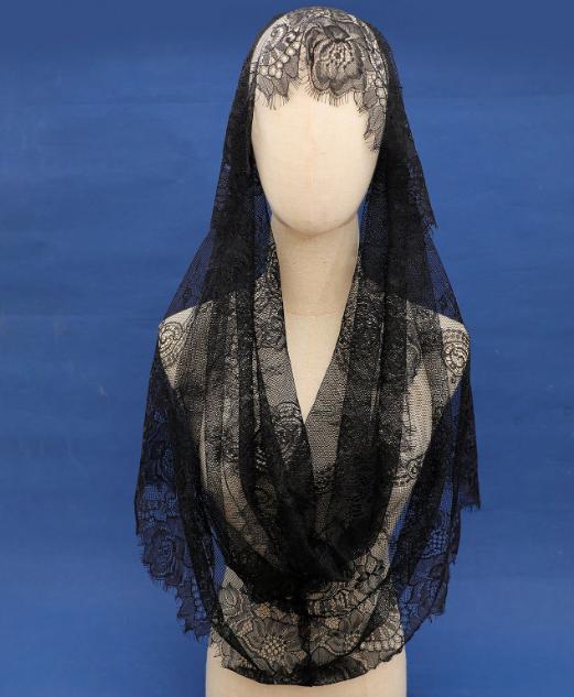 

Black Lace Veil Spanish Style Lace Traditional Vintage Inspired Infinity Shape Mantilla Veil Latin Mass Head Covering cabello чёрный