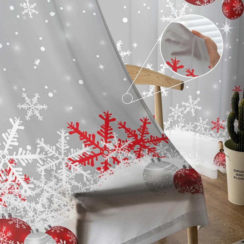 Christmas Red Xmas Ornament Snowflakes Grey Yarn Curtain Window Netting Curtains For Living Room Kitchen Sheer Sheer Fabric Curtains