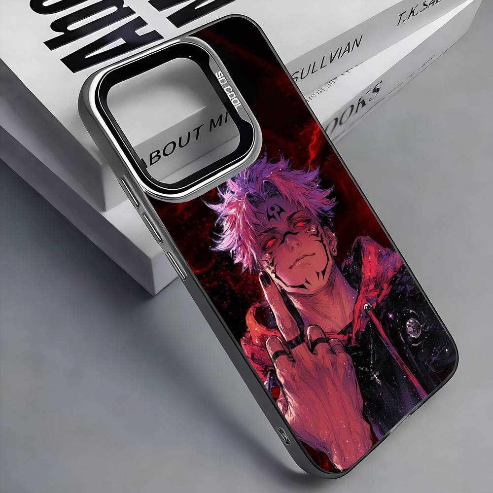 R-Ryomen Sukuna J-Jujutsu K-Kaisen Colorful Silver Back Phone Case For IPhone 17 16 15 14 13 12 11 Plus Pro Max Plus