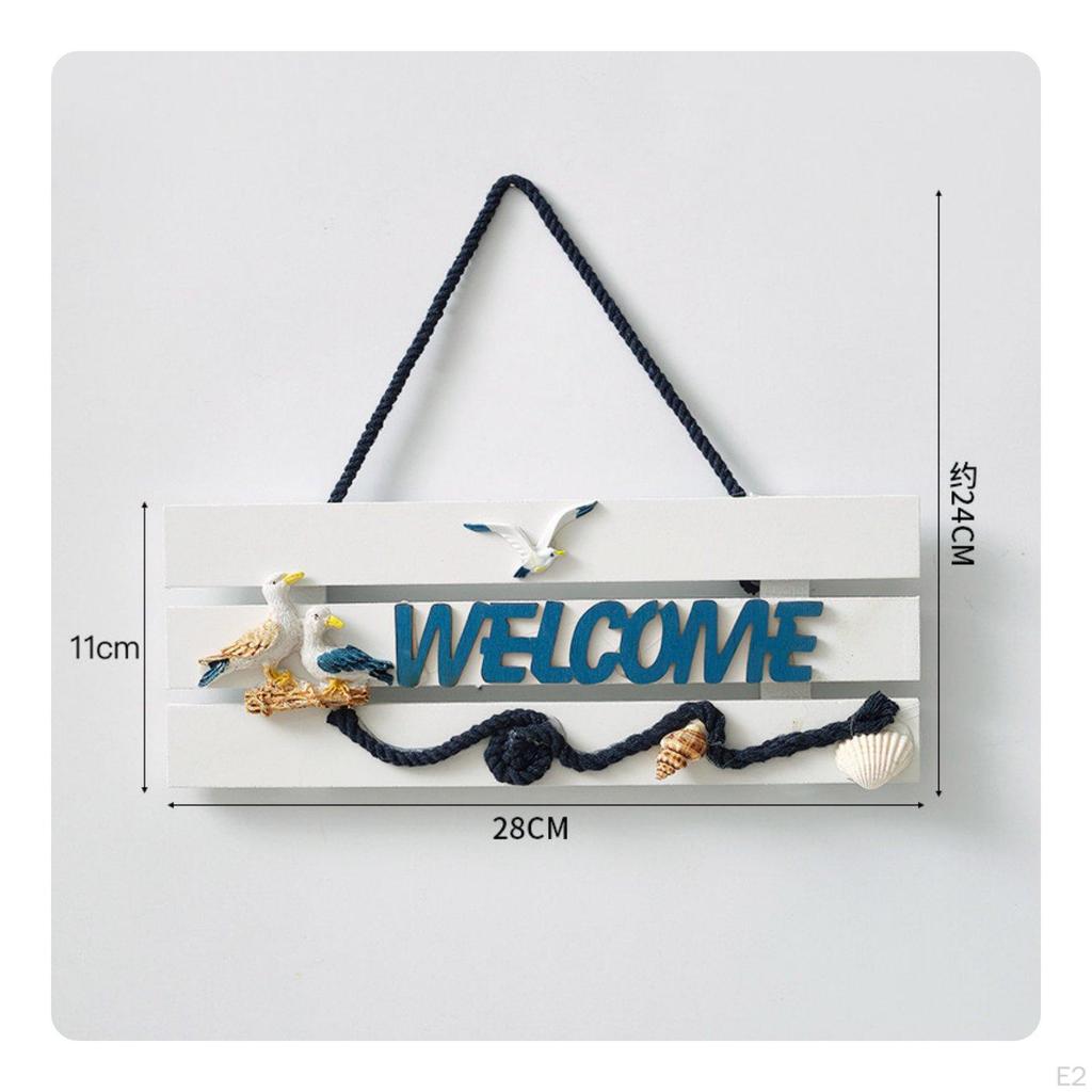 Nautical Welcome Sign Mediterranean Door Hanger Coastal Wall Decor for Restaurant, Cafe, Washroom