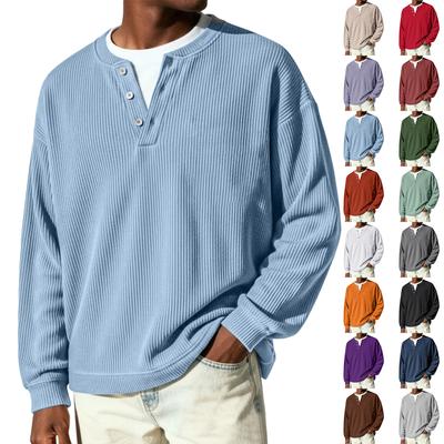 Men's Button,Down Collar Long,Sleeve Ribbed Knit Pullover