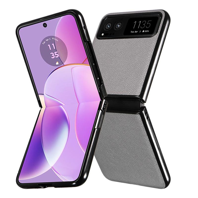 Phone Case for Motorola Razr 40 Covers with Leather Patch Lychee Pattern Shockproof Bumper Anti-fall Protective Cases