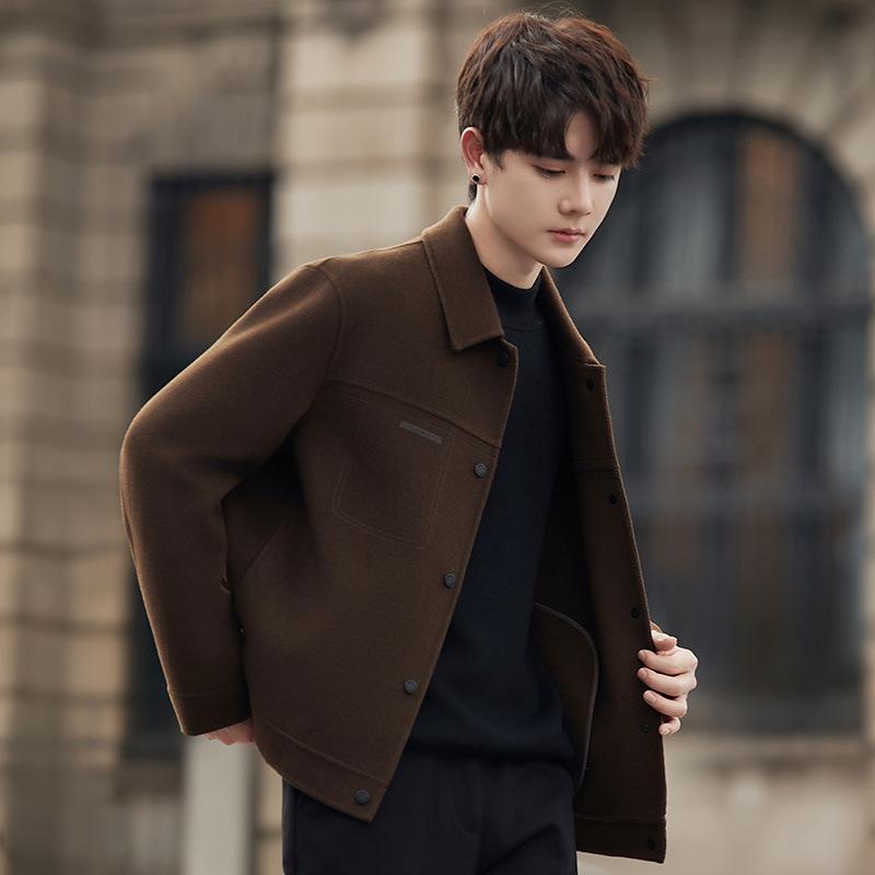 Hair jacket men's spring and autumn double-sided jacket winter short single-breasted wool top