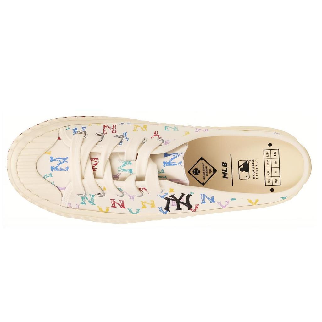 MLB Playball Mule MONOGRAM Mules Slip Resistant Abrasion Resistant Low Top Canvas Shoes Unisex White 32SHSM111-50W