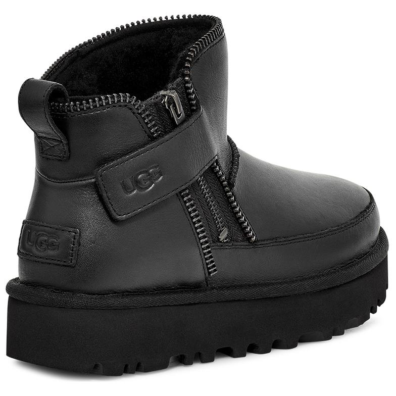 UGG Genuine Leather Solid Color Round Toe Short Snow Boots Women Boots Black 1164690-BLK