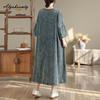2026 Stil Vintage Primăvară Vară Femei Mărime Mare Rochie Midi Casual Largă Supradimensionată Scurtă Rochie Denim Mânecă 3/4 Rochie Damă