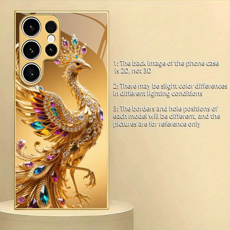 Colorful Phoenix Pattern Tempered Glass Phone Case Suitable for Samsung Galaxy S26 S25 S24 S22 S21 S20 FE/Ultra/Plus Anti Drop