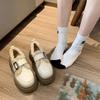 Retro fashion velvet loafers women's 2025 new winter velvet warm cotton shoes platform British style small leather shoes