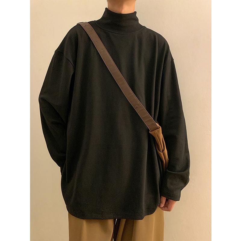 Męska Jednolita Kolorowa Warstwa Bazowa Jesienna Moda Półwysoki Dekolt Długi Rękaw T-Shirt Unisex Wszechstronna Odzież Codzienna Idealna do Noszenia Warstwowego z Bransoletką