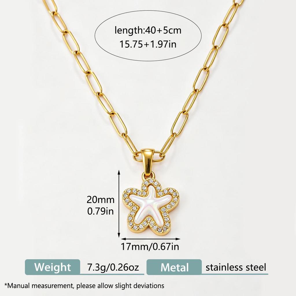Stainless Steel Starfish Rhinestone Clavicle Chain Women's Luxury Pendant Necklace