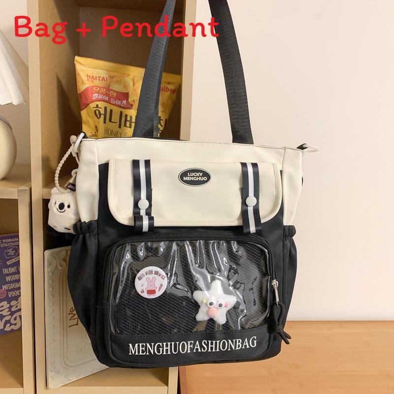 

College Style Nylon School Backpack With Design For Teens And Students Black B