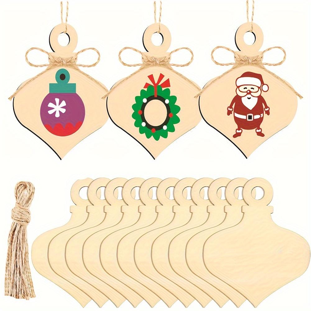 10 Pcs Wooden naments Christmas Wood Cutout DIY Wooden Chips Blank Cutouts for Crafts Decor Hanging Xmas Party Wood Slices