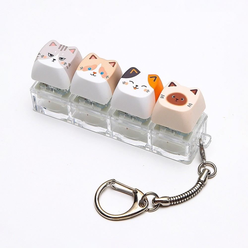 Cute Cat Keyboard Fidget Toy 4 Keys Mechanical Keyboard Keychain Gifts for Kitten Fans