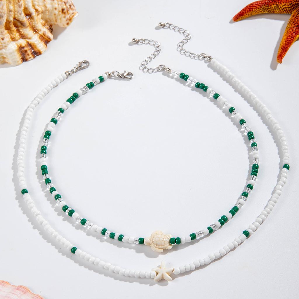 Bohemian Colorful Bead Necklace for Women Summer Handmade Starfish Tortoise Choker Chain Beach Jewelry Accessories Gifts