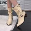 Korean Atmosphere, White High-heeled Thin Short Boots, Women's Autumn and Winter Versatile Pointed Boots, Absolutely Unique, Thick-heeled Medium Boots