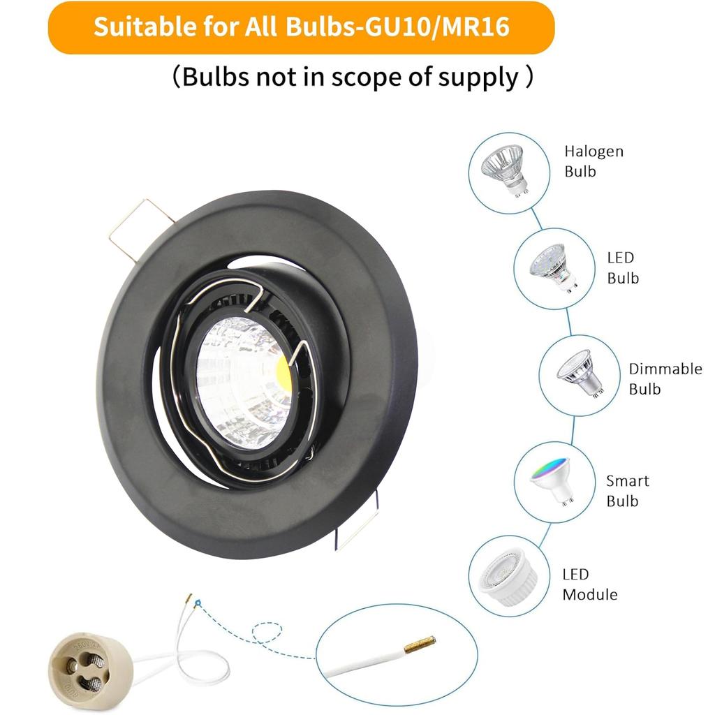 1/10PCS Round Recessed Spotlight GU10 LED Downlight Black LED Ceiling Lights Frame Adjustable for MR16 GU10 Bulb Holder