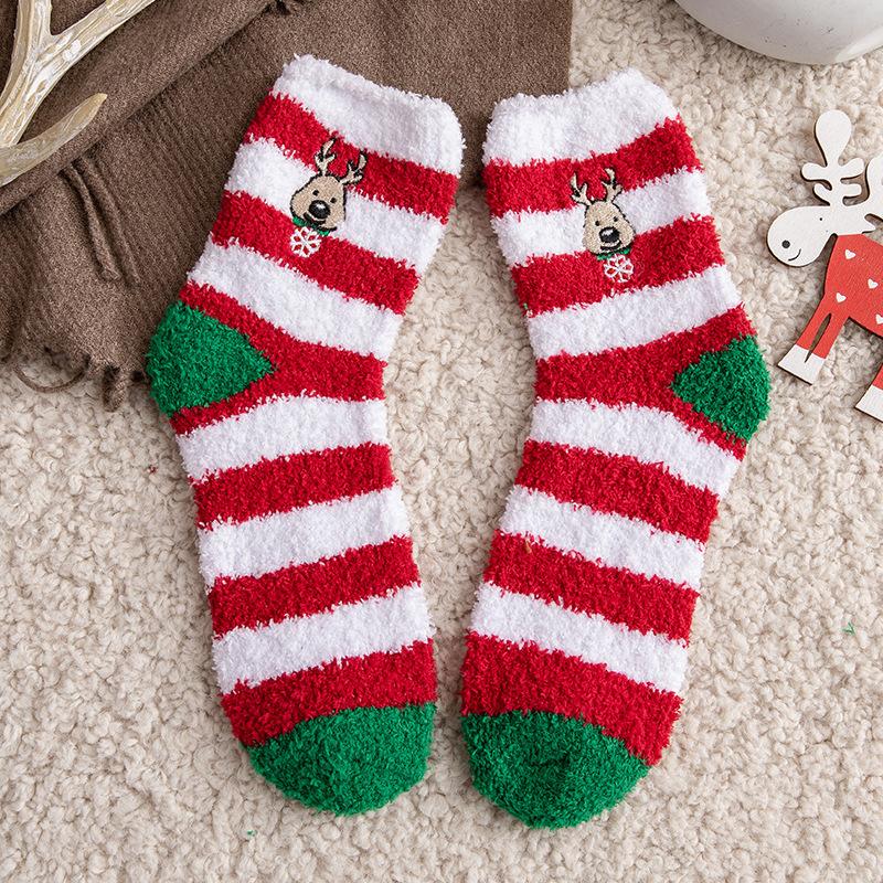 Weihnachtssocken Kinder Mittelhohe Socken Baumwolle Fleece Verdickte Schlafsocken Korallenfleece Warm Niedlich Fleece Kurze Socken