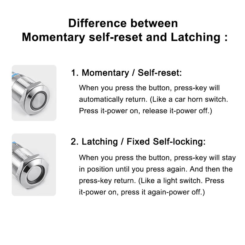 16/19/22mm Bicolor LED Metal Push Button Switch Waterproof Car Boat 7Pin Momentary Self-reset Fixed Self-locking 6V 12V 24V 220V