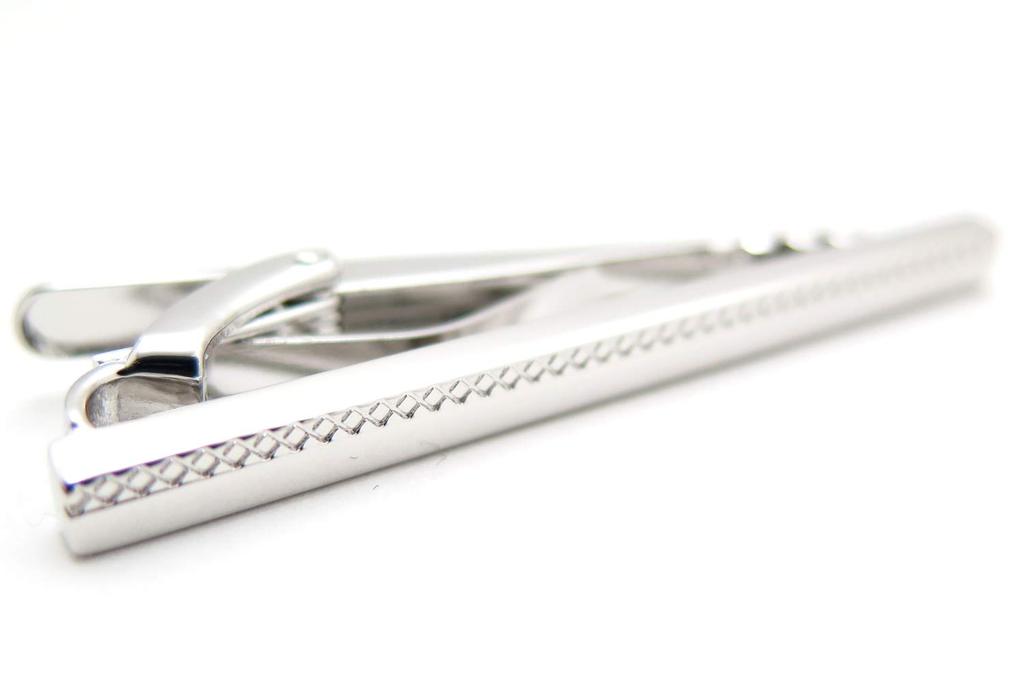TATEOSSIAN Grid Long Tie Bar Tie Tie (Rhodium) (Tie Pin, Clip, Clip)
