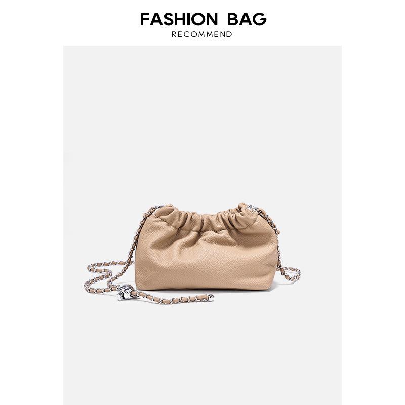Soft leather 2024 summer new chain cloud bag, pleated soft leather women's bag, fashionable versatile shoulder and crossbody small bag