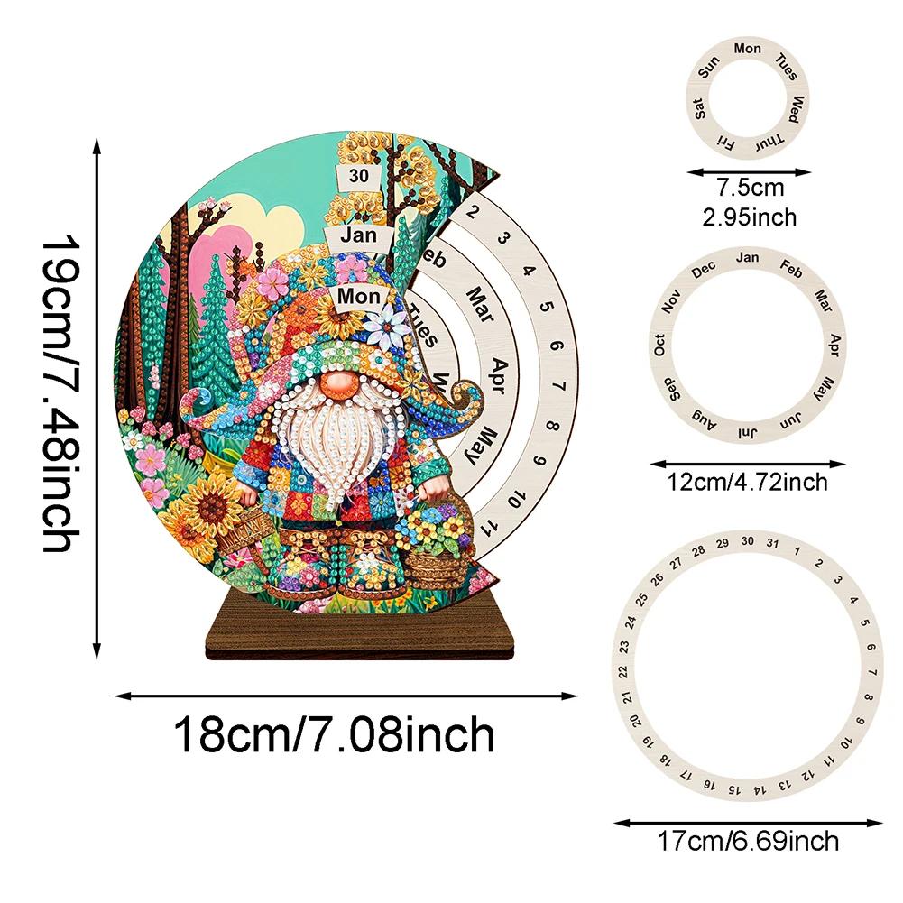 Wooden Special Shaped Colorful Pattern Diamond Art Desktop Perpetual Calendar Diamond Painting Dial Moon Calendar for Beginners