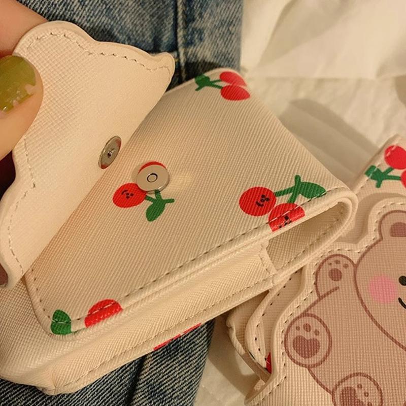 Portable Lipstick Makeup Bag with Mirror Little Teddy Bear Lipstick Bag Bear Lipgloss Storage Bag Cosmetic Pouch Makeup Case