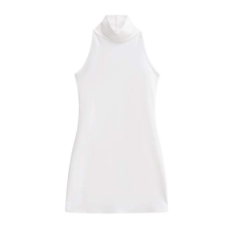 Women s Sleeveless Halter Dress - Pure Desire Style, Waist-Cinching, High Neck, Button-Up Backless, Slim-Fit, Short Skirt Medium белый