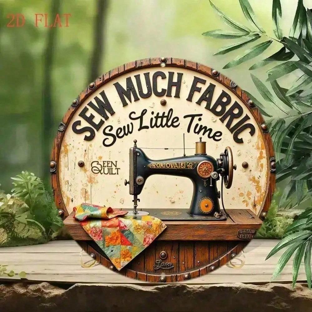 Vintage Metal Wall Sign Sew Much Time Rustic Home Decor Kitchen Living Room Farmhouse Plaque Indoor Outdoor Hanging