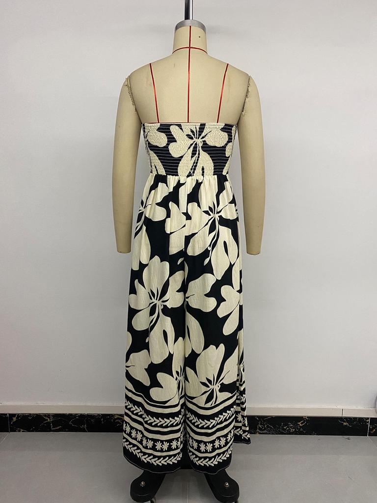 New Summer Sleeveless Printed Bandeau Jumpsuit with Bowknot for Women