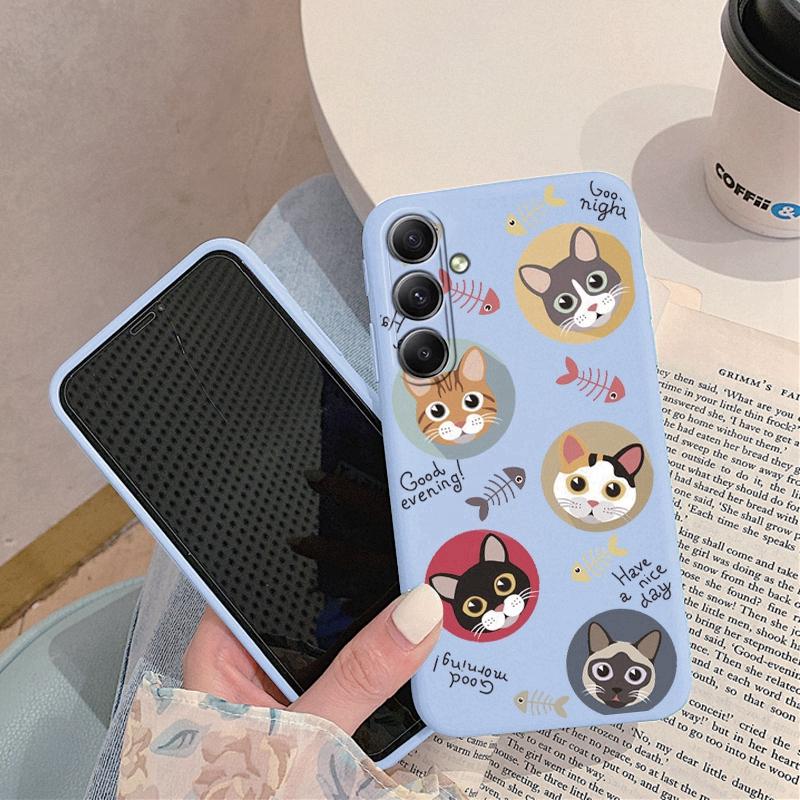 Custodia Morbida in Silicone con Motivo Gatto Per Samsung M35 A55 A35 Xiaomi Redmi Note 13 Poco C65 iPhone 15 Huawei Honor Realme Cover Protettiva Antiurto per Fotocamera