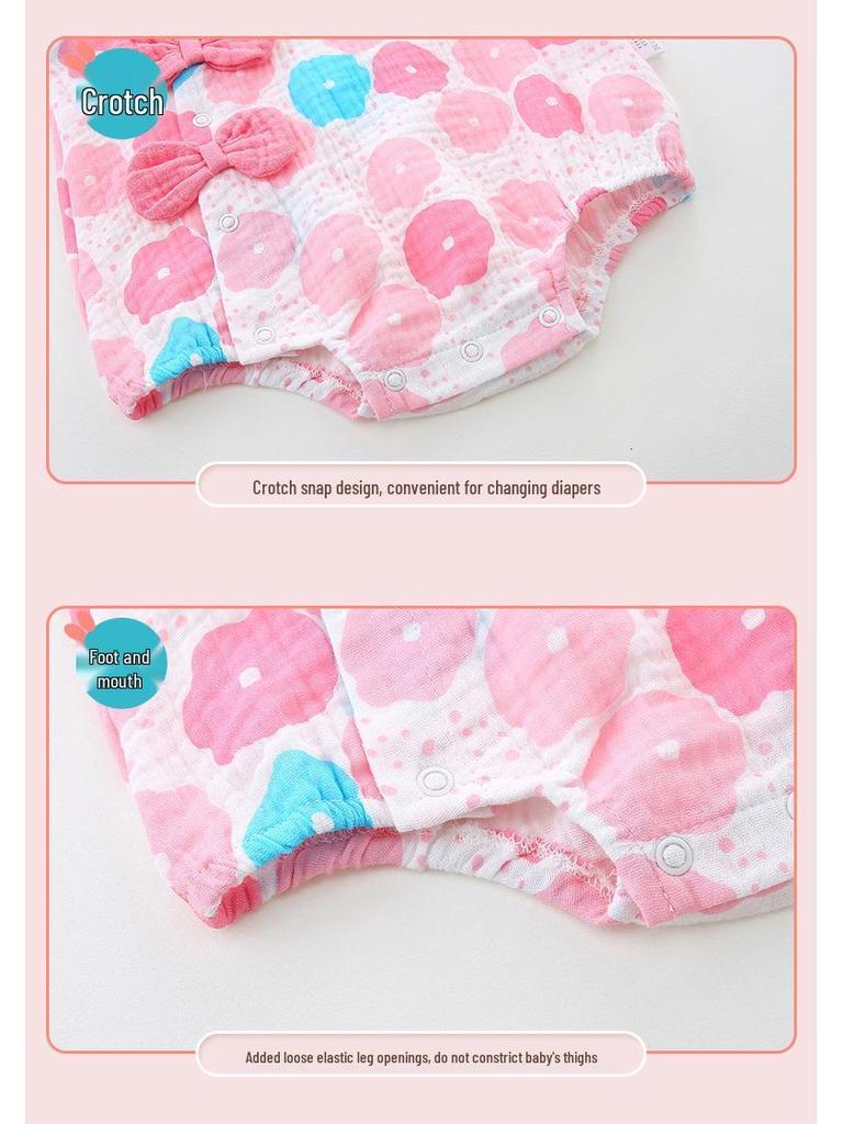 Bavlněné dívčí body s krátkým rukávem v korejském stylu - Letní potištěné body se zapínáním v rozkroku