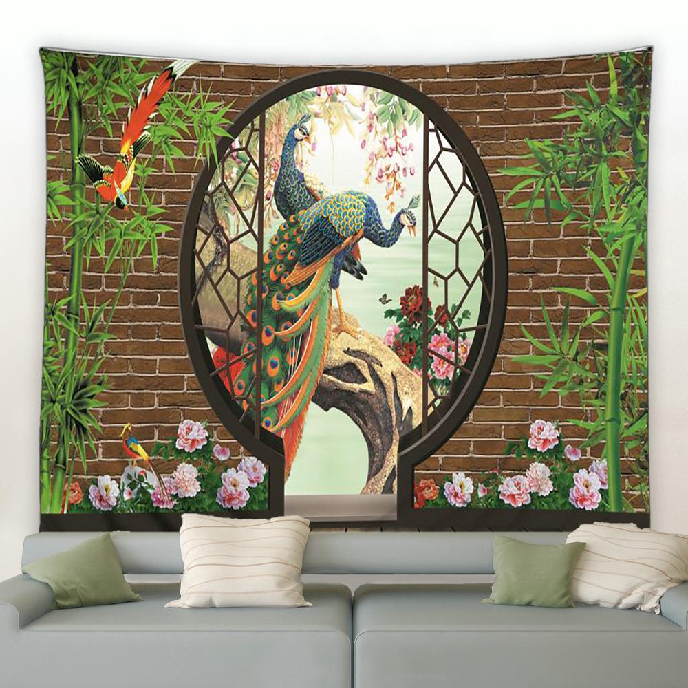 Chinesische Natur Landschaft Tapisserie Vintage Stil 3D Bögen Grün Bambus Wandbehang Tapisserie Hintergrund Dekoration Home Dekoration